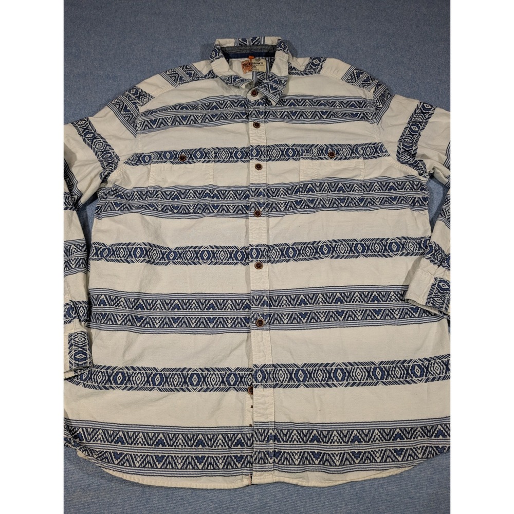 Ruff Hewn Mens XXL Blue Cream Southwestern Geometric Print Button Down Shirt